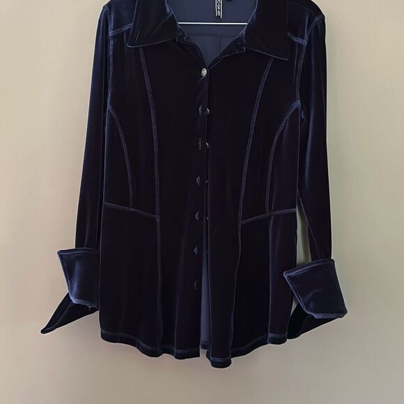 Sno Skins Crushed Velvet Large Blue collared Shirt - Picture 6 of 9